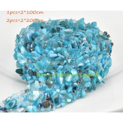 2*100cm Blue Rhinestone chain Ribbon Trimming Wedding Decoration for sewing accessories Belt drilling bar code
