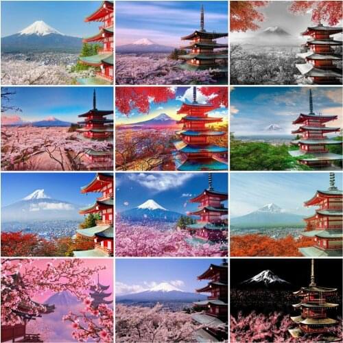 Mount Fuji Cherry Blossoms 5D Diy Full Square and Round Diamond Painting Embroidery Cross Stitch Wall Art Handcraft Home Decor