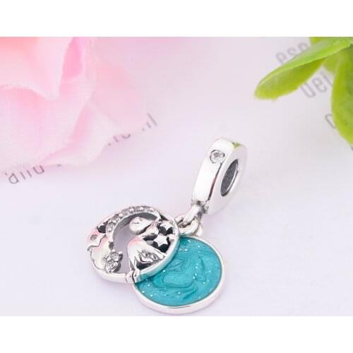 925 Silver Bird White Magpie Moon Star Blue Zirconia Bead Fit Original Pan Charm Bracelet For Making Women Berloque 2020 NEW