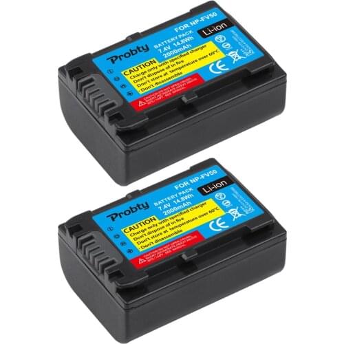 2Pcs 2000mAh NP-FV50 NP FV50 Battery For Sony HDR- CX580E CX700E CX760E CX360E PJ10E PJ30E HDR-XR350E XR550E XR260E XR150E Camer