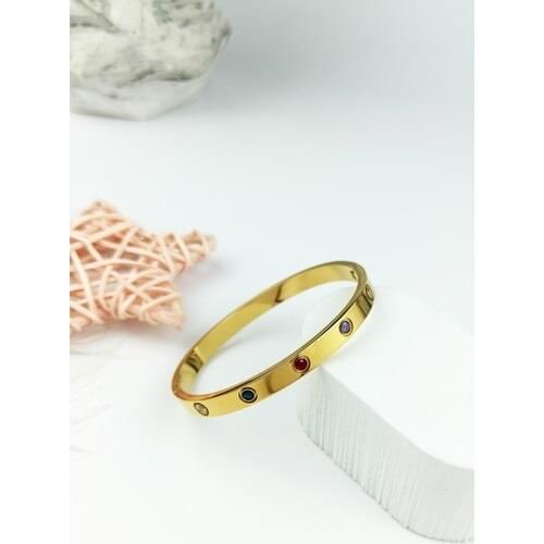 ÇLK Accessories Steel Colorful Stone Handcuff Bangle