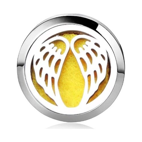 Angel Wings Charm Stainless Steel Aroma Brooch Badge Perfume Box Aromatherapy Essential Oil Diffuser Locket Brooch Jewelry