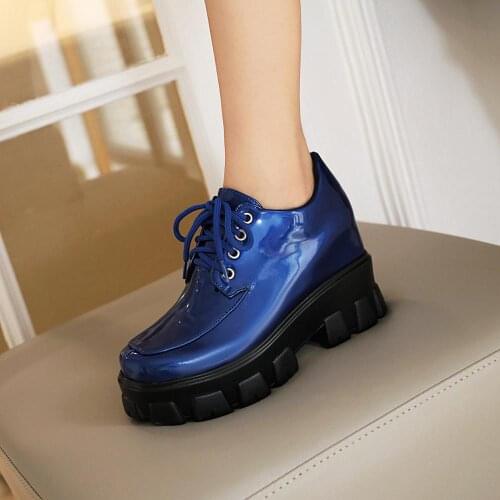 Women Ankle Boots Woman 2020 Patent Leather Black High Platform Boots Non-slip Wear-resistant Ankle Boots Ladies Shoes