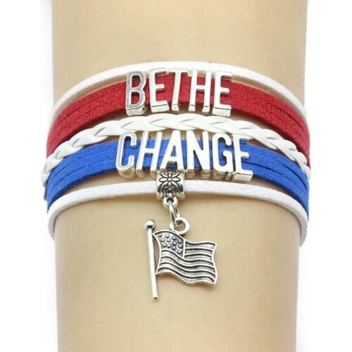 10PC/lot Infinity Love Bethe Change Trump Flag Charms Bracelets & Bangles Leather Braid Wrap Bracelet Men Women Fashion Jewelry