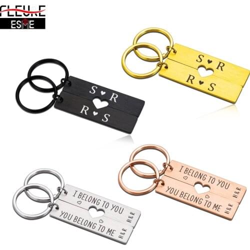 2Pcs Customized Couple Keychains Personalized Jigsaw Shape Original Keychains for Men Women Boyfriend Girlfriend Valentines Gift
