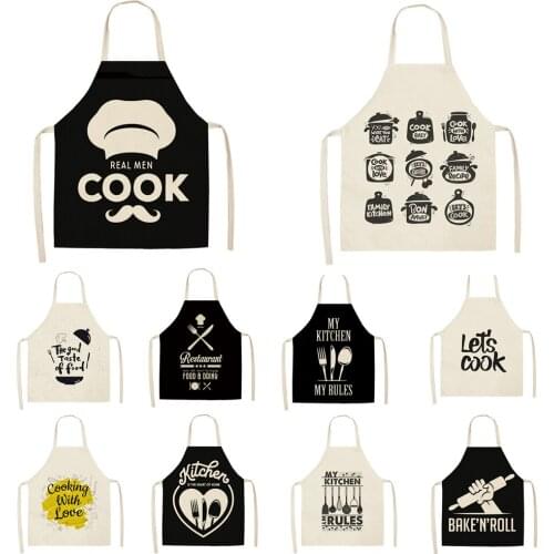 Men Women Children Home Apron Black and White Geometric Letters Baking Accessories Kitchen Chef Oil-proof Hand Apron Delantal