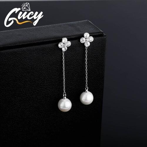 GUCY Simple Small Flowers Pearl Pendant Earrings Fashion Ladies Jewelry For Woman Wedding Party Earrings
