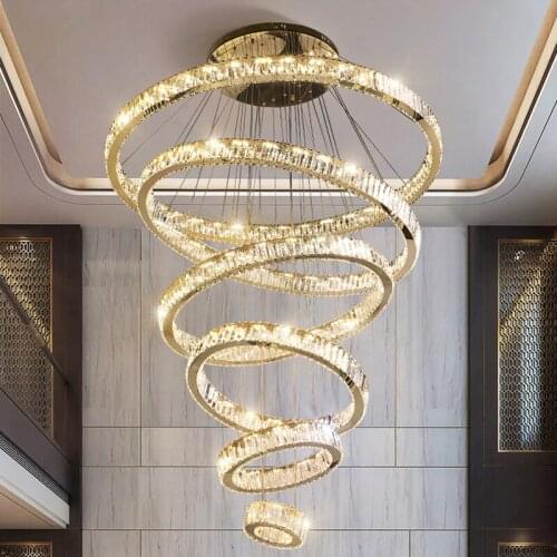Tornado crystal double floor large chandelier modern light luxury villa hollow living room ring crystal chandelier