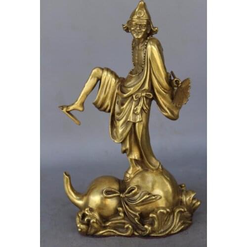 Chinese Fengshui Copper Taoism Mad Monk Jigong Wine Buddha Gourd Statue