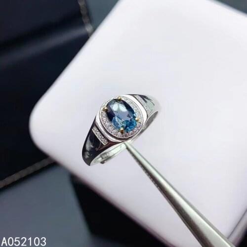 KJJEAXCMY fine jewelry 925 sterling silver inlaid natural london Blue Topaz Womens men popular fashion adjustable gem ring supp