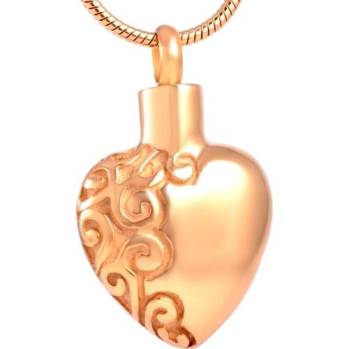 IJD9097 Laser Engraving Flower 316L Stainless Steel Heart Urn Necklace for Ashes Cremation Memorial Jewelry Pendants