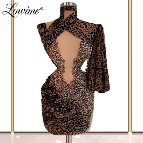 Lowime Short Cocktail Dresses Leopard Party Gown 2021 One Shoulder Sexy Dresses Women Night Party Custom African Evening Gowns