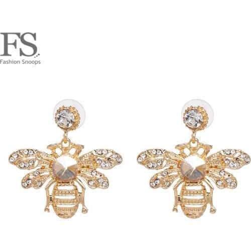 FASHIONSNOOPS Brand Jewelry for Women Charm Chic Metal Statement Earrings Shiny Crystal Insect Bee Fashion Earrings Brincos