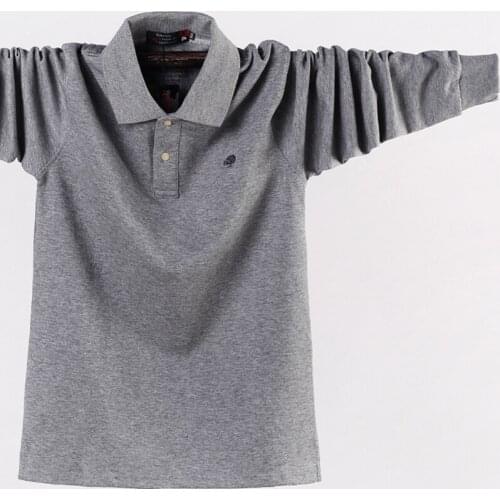 8339 Large Size 6Xl Polo Shirt Men Long Sleeve High Quality Cotton Breathable Soft Solid Color Oversized Casual Loose Pullover