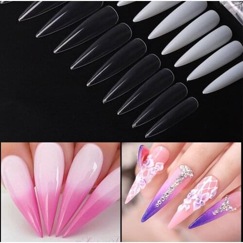 500PCS Professional Fake Nails Long Sharp Full Cover French Acrylic Nail Art Tips 10 Size Press On Nails Manicure Decoration
