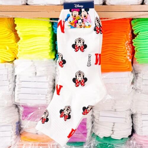Disney 1 pair cartoon Mickey Minnie Donald Duck Daisy Printed Girl cotton socks cute print socks in the tube cotton socks