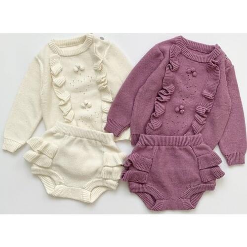 Children Baby Clothing Knit Set Autumn Winter New Fashion Baby Girls Long Sleeve Knit Sweater+ Shorts Sets Baby Clothes