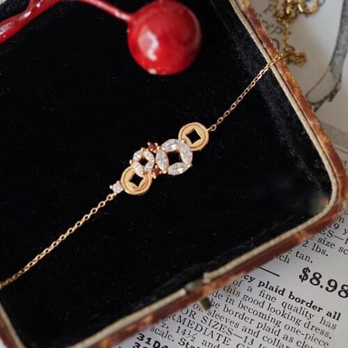 Original new design diamond garnet coin bracelet exquisite luxury charm temperament ladies silver jewelry