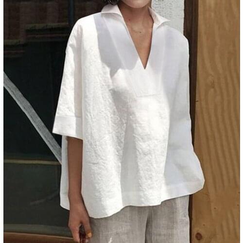 Plus Size Fashion Women Blouse Sexy Loose V-Neck Tops Tee Casual Summer Ladies Female Woman Solid Color Short Sleeve Pullover