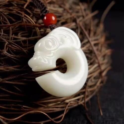 Natural A Hand-Carved jade dragon pig hetian white jade pendant jade necklace men women pendants jade jewelry jade necklaces