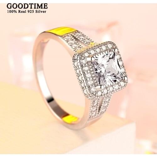 Luxury Women Ring Pure 925 Sterling Silver Square Zircon Wedding Engagement Ring Jewelry Accessories Gift For Girl Party