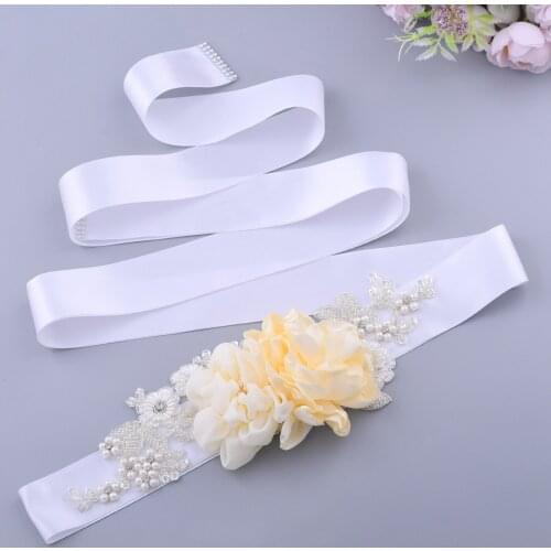 S172 New Ivory Flowers Wedding Belts Bridal Sash Bride Bridesmaid Dress Accessories Women Prom Party Dress Evening Dresses Belt