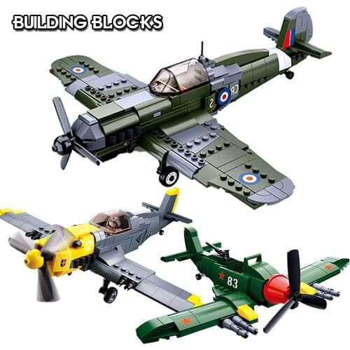 Plane II North Africa Campaign Spitfire Fighter Building Blocks Soldier Aircraft Brick WW2 Military Childrens ToyGift