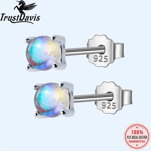 Trustdavis 2019 100% 925 Solid Real Sterling Silver Small Gradient Color Composition Glass Stud Earrings For Girls Gift DA48