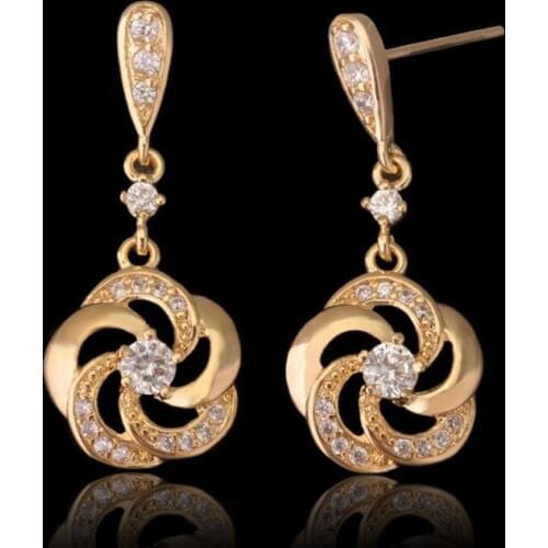 MxGxFam 2017 NEW 18 yellow Gold Color Lucky Drop Flower Earring Europe Favorites Style High quality AAA+ Zircon