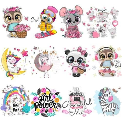 A series of childrens cartoon animals, cute owl fairies, heat transfer Iron On patches printed on girls' T-shirts