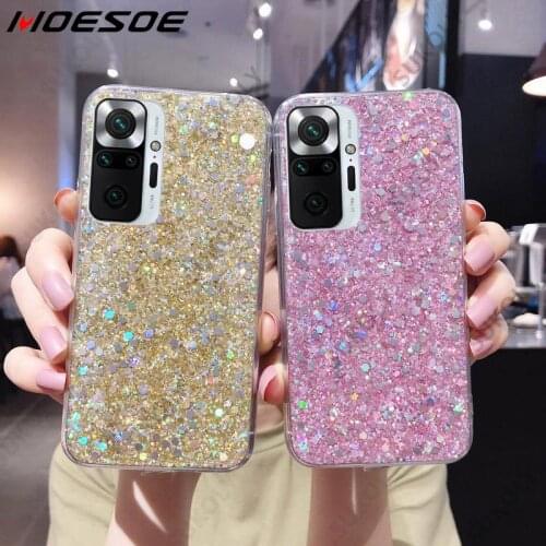 Bling Glitter Silicone Case For Xiaomi Redmi Note 10 Pro Note 9 8 7 Pro Mi Note 10 Pro Mi CC9 Shockproof Colorful Sequins Cover