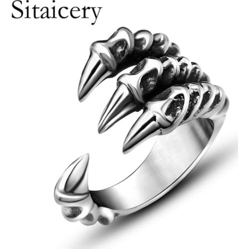 Sitaicery Retro Dragon Claw Ring Men Women Unisex Adjustable Rings Punk Mens Jewelry Accessories Cool Mens Ring Party Gift
