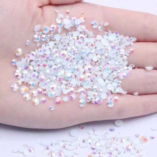 Resin Rhinestones White AB 500/1000pcs 2-6mm Round Flatback Non Hotfix Diamonds Appliques For Craft Fabric Wedding Dresses