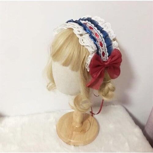Navy Red Princess Lace Tea Party Top Hat Bowknot Floral Hair Clip Headband Sweet Lolita Wrist Cuff D925