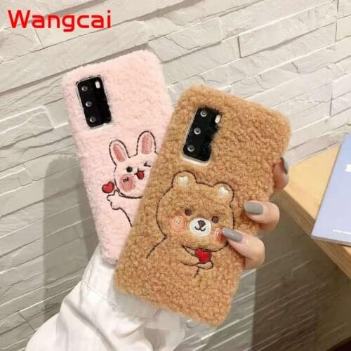 For Samsung Galaxy A82 A22 A02 A32 A02S A72 A52 A12 M12 A42 M51 M31S F62 M62 A01 M01 Core Cute Rabbit Bear Plush Protection Case