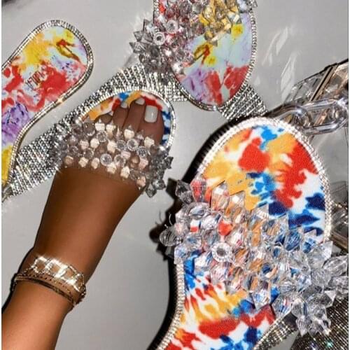 2021 Womens Slippers Summer New Fashion Diamond Flat Sandals Plus Size European And American Casual Outdoor Beach Shoes
