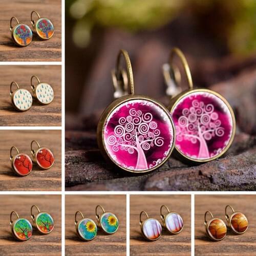 New The Tree of Life Stud Earrings Women Fashion Glass Cabochon Jewelry Creative Style Gift for Fashion Female