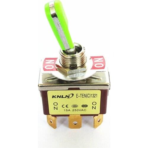 1pc 25A Toggle Switch 6 Pin ON-ON Rocker Switch DPDT 250V 15A E-TEN1321 High-end welding foot green handle