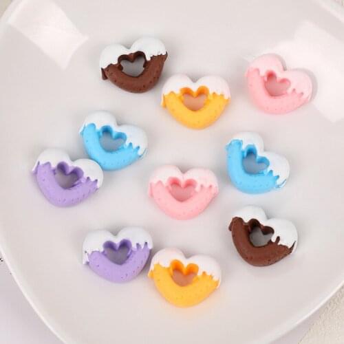 10Pcs Resin Love Heart Doughnut Toy Cream Mobile Phone Case Materials Dollhouse Acessories