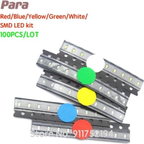 100PCS/LOT SMD 0805 led kit Green/Red/Yellow/Blue/White LED Light Diode KIT 5 colors x20pcs =100pcs