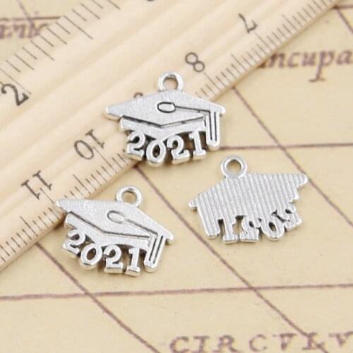 20pcs Charms 2020 2021 2022 Graduation Cap Diploma 14x17mm Tibetan Silver Color Pendants Antique Making DIY Handmade Jewelr