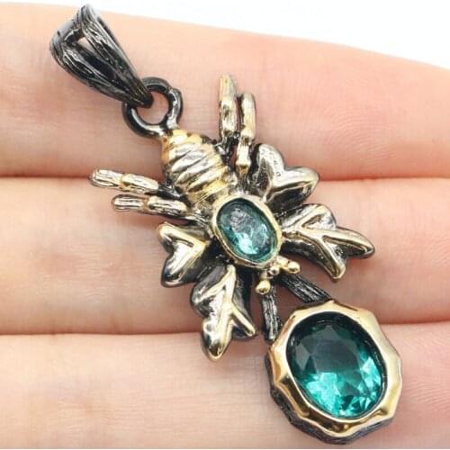 51x19mm Hiphop Vintage 9.5g Spider Created Rich Blue Aquamarine For Women Black Gold Silver Pendant Wholesale
