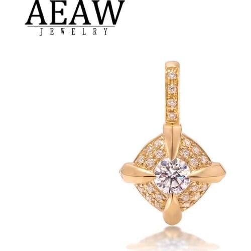 AEAW DEF Color Lovely Excellent Round Cut Moissanite Pendant Test Positive 0.1ct 3.0mm Real 14k Yellow Gold Fine Jewelry Gift