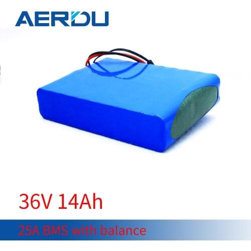 AERDU 10S4P 14Ah Flat high power 36V lithium ion battery pack for electric car bike bicycle scooter motor with 25A BMS