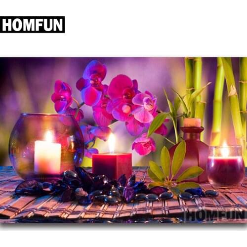 HOMFUN Full Square/Round Drill 5D DIY Diamond Painting "Orchid candle" Embroidery Cross Stitch 5D Home Decor Gift A06758