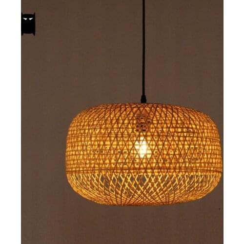 Bamboo Wicker Rattan Pumpkin Lampshade Pendant Light Fixture Creative Art Deco Suspension Lamp Foyer Salon Dining Table Room LED