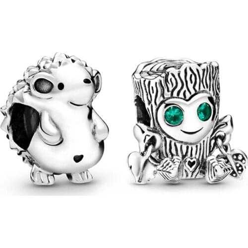 Baofu 925 Sterling Silver Beaded Cute Little Hedgehog And Tree Man Charm Suitable For Original Female Bracelet DIY Jewelry