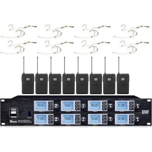 8 Channels Wireless Kapaoke Mikrofon System UHF Professional Handheld Lapel Headset Microphones For School Church Meeting