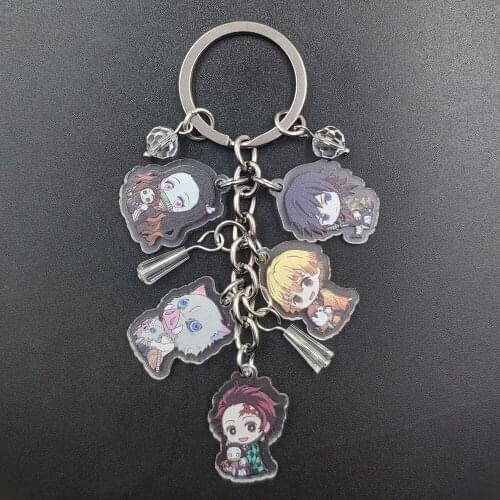 Demon Slayer Handworked Anime Key Ring Korean Style Acrylic Cartoon Figure Keychain Boy Girl Women Birthday Jewelry Gift
