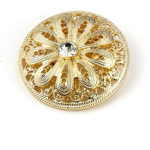Sunspicems Gold Color Round Crystal Brooch For Women Algeria Morocco Robe Caftan Brooch Pins Inidan Bohemai Wedding Jewelry Gift